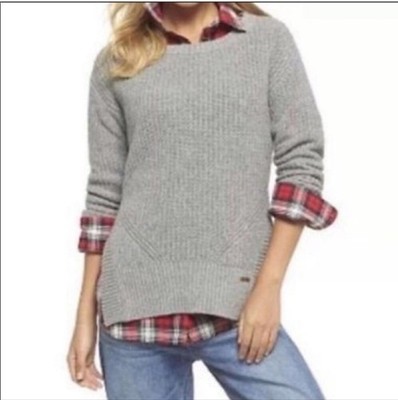 Toms Gray Ribbed Crewneck Sweater Split Sides