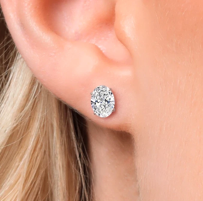 10k White Gold 2.00 Ct Oval Lab Grown Diamond Stud Earrings Valentine's Day Gift - Image 2 of 4