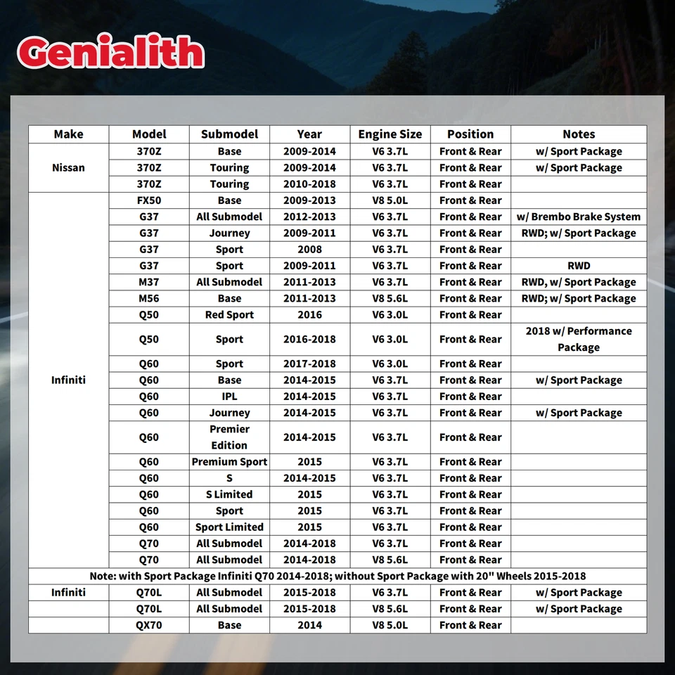 4X Brake Caliper Front & Rear for Nissan 370Z Infiniti G37 M56 FX50 Q50 Q60 QX70 - Image 2 of 4