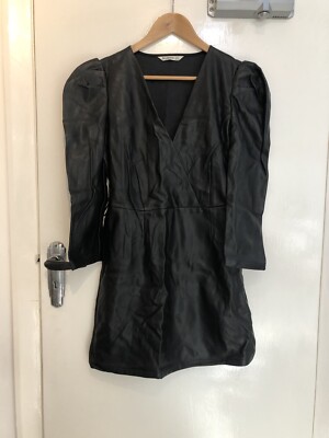 Stradivarius M Black Faux Leather V Neck Mini Dress | eBay UK Stradivarius M Black Faux Leather V Neck Mini Dress | eBay UK
