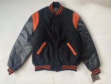 Vintage Holloway Black Orange Wool Leather Letterman Varsity Jacket XL NEW