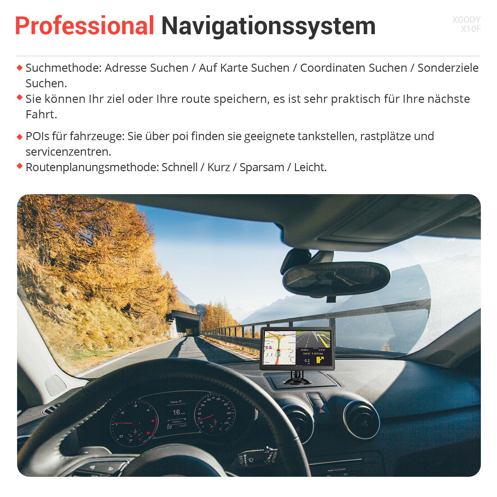 XGODY 9 Zoll Auto LKW PKW Navigationsgerät 8GB GPS Navigation Navi Speedcam POIs