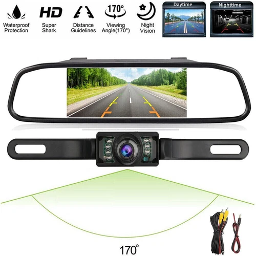 Car Backup Camera Rear View Parking System Night Vision + 4.3" Mirror Monitor