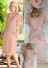 Nightingales Pink Silver lace Dress 20s Deco Beaded Mother wedding Evening 24