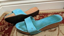 UGG S/N 1768 Sandals Slides Platform Wedge Heels Turquoise Blue Suede Size 8 39