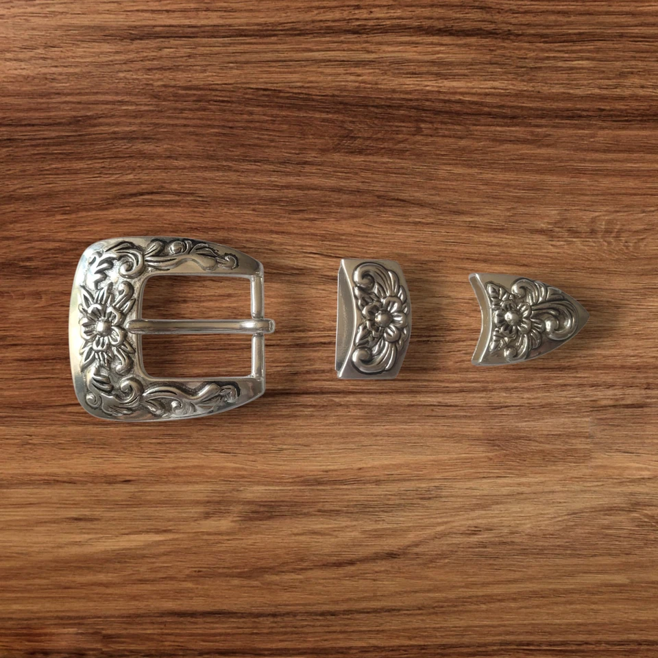 Набор из 3 никелевых пряжек для ковбойского ремня в стиле вестерн с цветами подходит для ремня 1 дюйм - Изображение 2 из 4