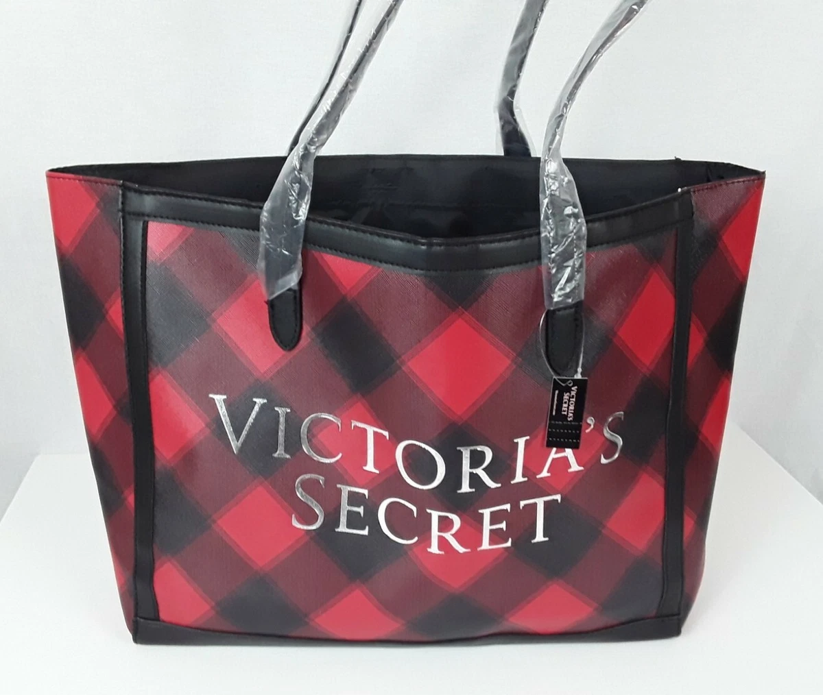 NWT VICTORIA SECRET TOTE BAG 2021 WEEKENDER CARRYALL PURSE RED BLACK PLAID  $58