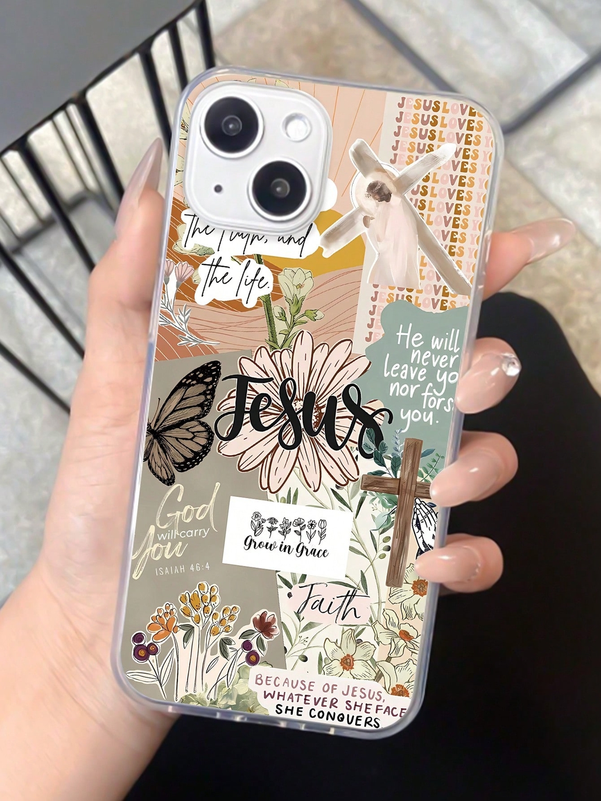 1pc Jesus Cross Pattern Transparent TPU Full Protective Phone Case Compatible W