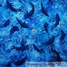 BonEful Fabric FQ Cotton Quilt Blue Sea Ocean Water Wave SHARK Fish Beach Kid US