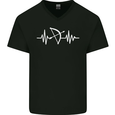 Pulse Archery Archer Funny ECG Mens V-Neck Cotton T-Shirt