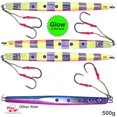 4pcs Fish WOW!  Silver Glow 500g Speed jigs 17.5oz Vertical Trolling knife baits