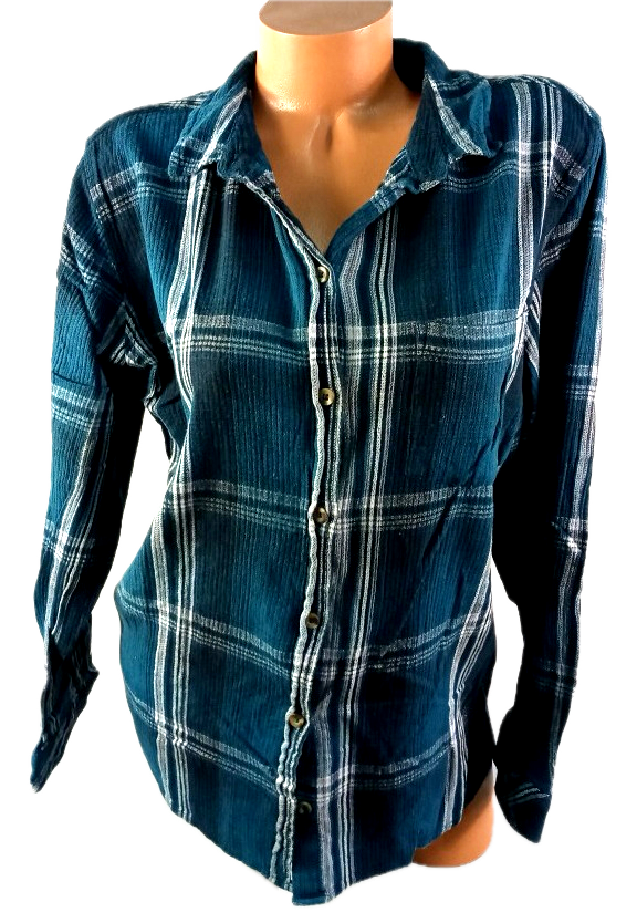 Sonoma goods for life blue plaid button down stretch long sleeve top