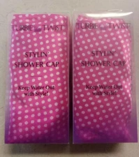 Turbie Twist Stylin' Shower Cap Pink Polka Dot. Lot of 2 