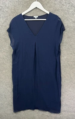 Jigsaw Dress Womens Large Blue Sheer Tunic Modal Silk Midi V Neck Cap Sleeve Top - Image 1 of 4