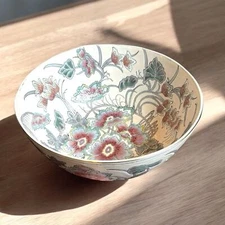 Vintage China Trader Chinese Large Bowl 10'' Famille Rose Gilded Floral Lotus