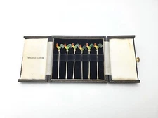1930s Vintage Enamel and Silver Cocktail Sticks, Elegant Barware Set