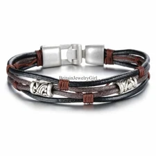 Multi-layer Beaded Rope Leather Bracelet Cuff Bangle Wristband For Men Women