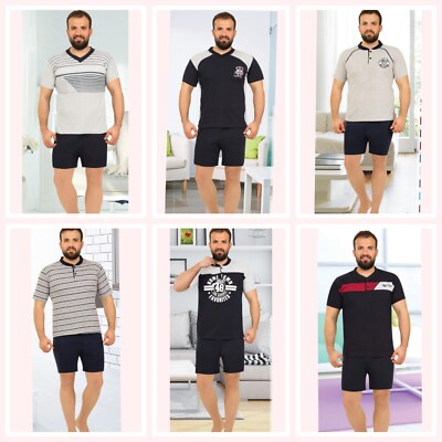 Herren Pyjama Schlafanzug Shorty Kurzarm Baumwolle 2 Teiler R-33