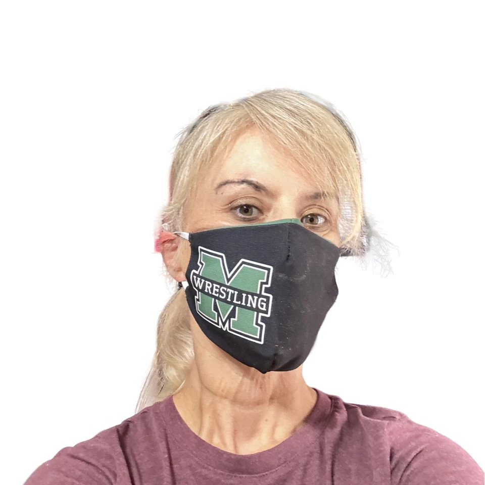 Máscara facial School Spirit Muskogee Wrestling Oklahoma OS preta e verde em excelente estado usado - Imagem 2 de 4