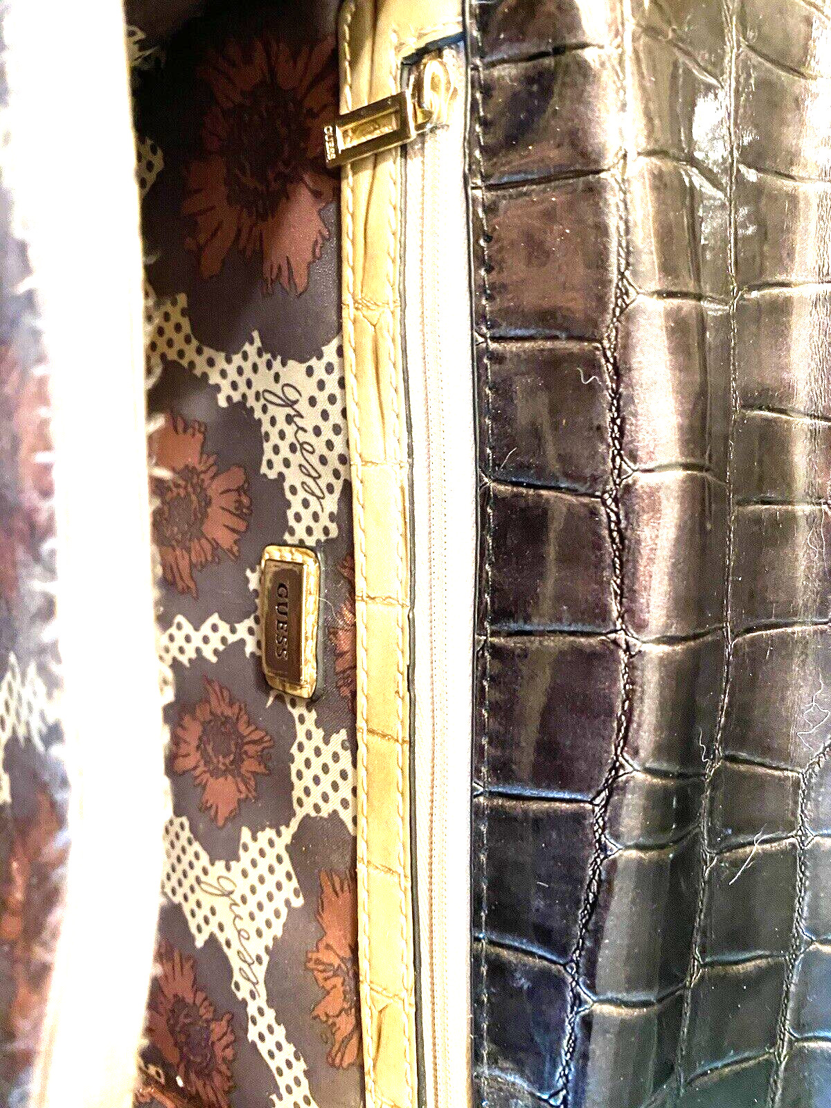 Guess Handbag Purse Black Brown & Tan Patent Leat… - image 7