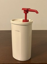 Vintage Tupperware Almond Plastic Ketchup Dispenser With Red Pump 640-6 EUC