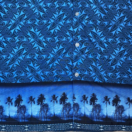 Camicia uomo piccola blu hawaiana manica corta con bottoni Arizona Jean Co. - Foto 6 di 11