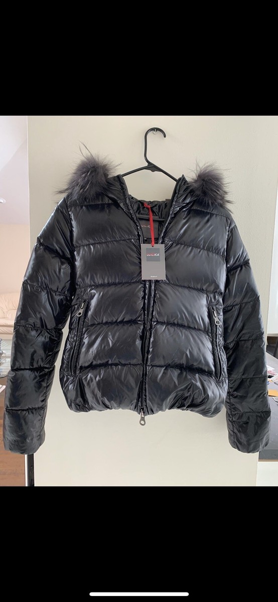 Duvetica Adhara shiny black goose down jacket with Raccoon Fur 