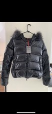 Duvetica Adhara Shiny Black Goose Down Jacket With Raccoon Fur Hooded Trim.