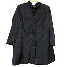 Dkny Sabring Ruffle Front Walker Midi Trench Coach Size 3x Elegant Goth Duster