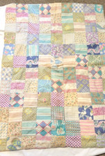 Vintage Handmade COLORFUL Patchwork Baby Lap Quilt Square 32  x23  Double Sided