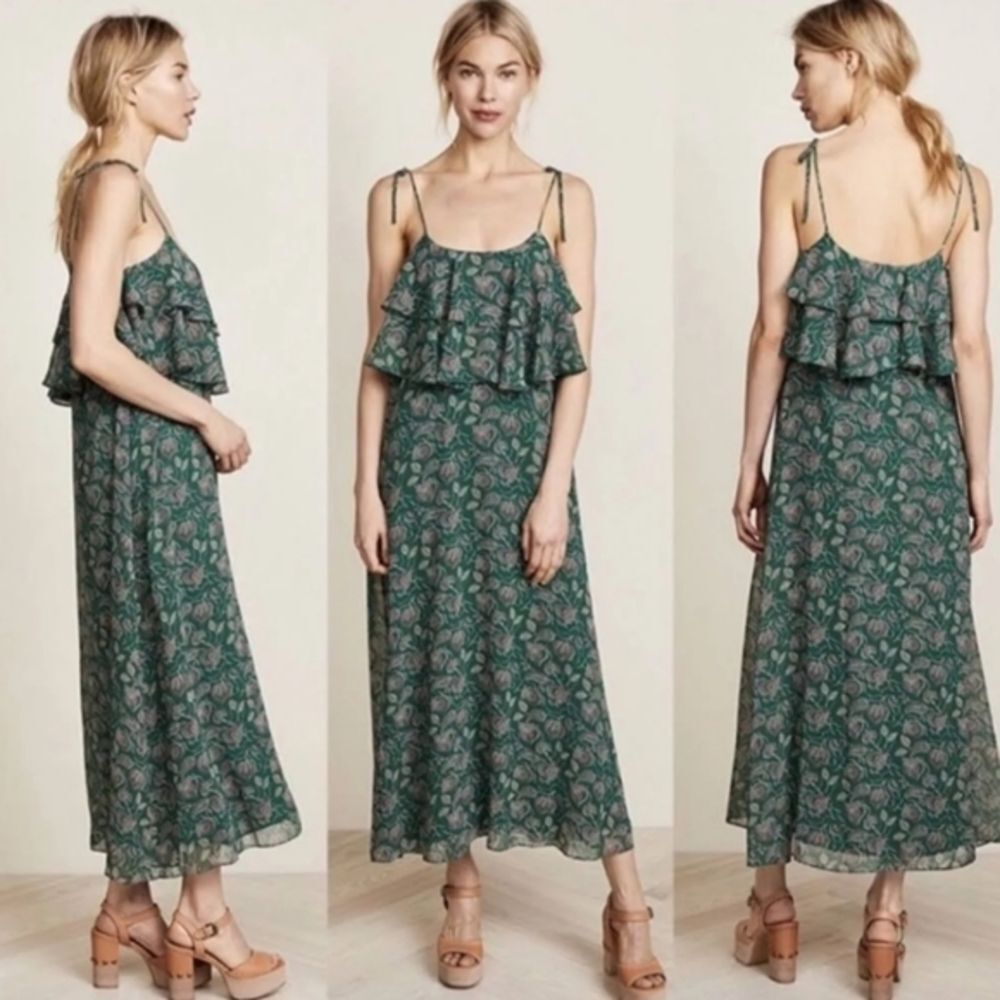 Rebecca Minkoff Women Spaghetti Straps Tie Midi Dress In Green Floral Print Sz 4 Rebecca Minkoff Women Spaghetti Straps Tie Midi Dress In Green Floral Print Sz 4