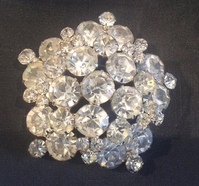 Vintage Sparkling Ice Rhinestone Dome Brooch Pin Runway Large Flashy