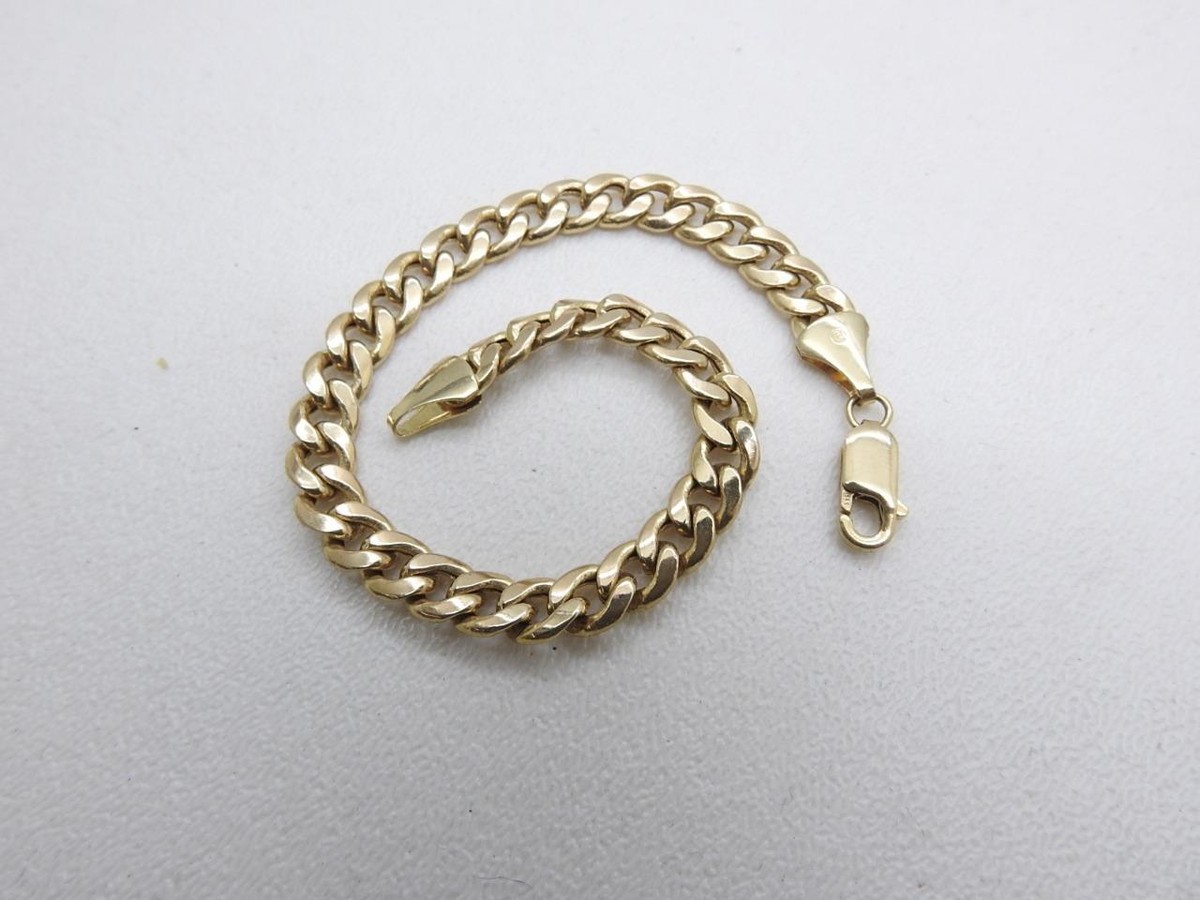 14K Hollow Yellow Gold Curb Link Chain Bracelet mm grams