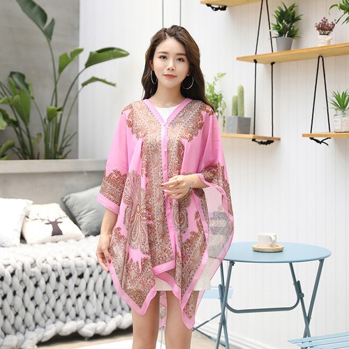 Women Summer Beach Chiffon Blouse Tops Shawl Sun Protection Sunscreen Shirt - Picture 30 of 30