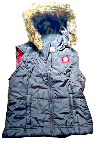 Aeropostale Womens Puffer Vest Faux Fur Removable Hooded Jacket Black Large NWT