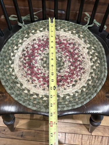 Parkhill Braided 4 Chair Pads 100% Cotton Green Cranberry Cream 15” Round (New) - Picture 6 of 9