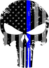 Punisher Skull 5.5 X 4 Inch Tattered Subdued Us Flag Reflective Decal with Thin