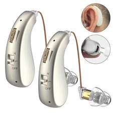 1 Pair Digital Hearing Aid Severe Loss Rechargeable Portable BTE Ear Aids 40Hrs