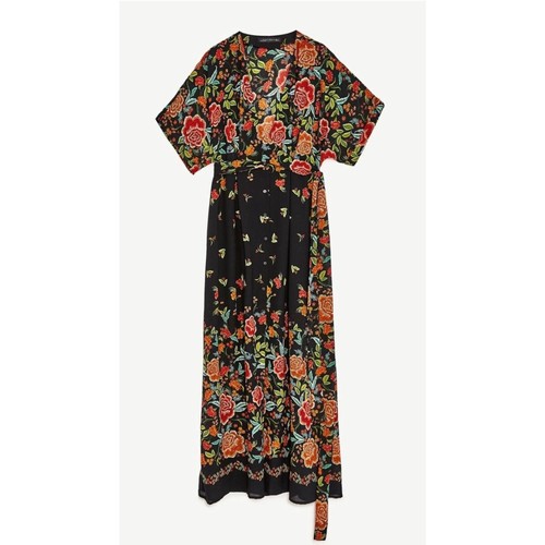 Zara V-Ausschnitt Blumen Knopfleiste Wickel Shirt Kleid Maxi Small - Bild 6 von 10