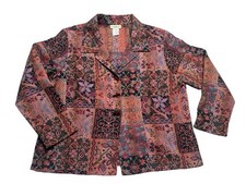TravelSmith Sz L Petite Blazer Tapestry Jacket Patchwork Floral USA Made