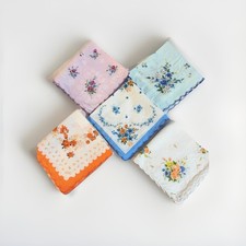Vintage 50s Floral Handkerchief  s Set Of 5 Wedding Crafting Hankies Flowers