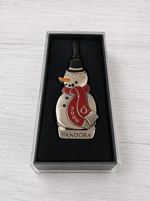 Pandora 2009 Snowman Christmas Ornament w/ Display Sleeve & Box Holiday Decor