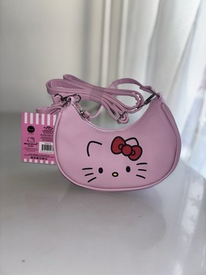 Hello Kitty Pink Crescent Crossbody Bag with Applique and Zip Closure for Women
