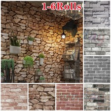 1-6X 3D Effect Vintage Brick Wallpaper Realistic Slate Stone Textured Wall Decor