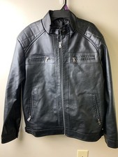 Men's Large Black Faux Leather Zip Front Jacket