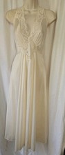 Vintage Olga Long Nightgown Negligee 98280 Ivory Cream Full Sweep Nylon Size XL