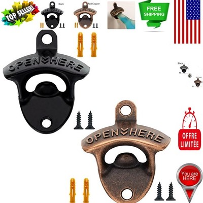 Wall-Mounted Cast Iron Bottle Openers Set of 2 - Essential for Home Entertaining