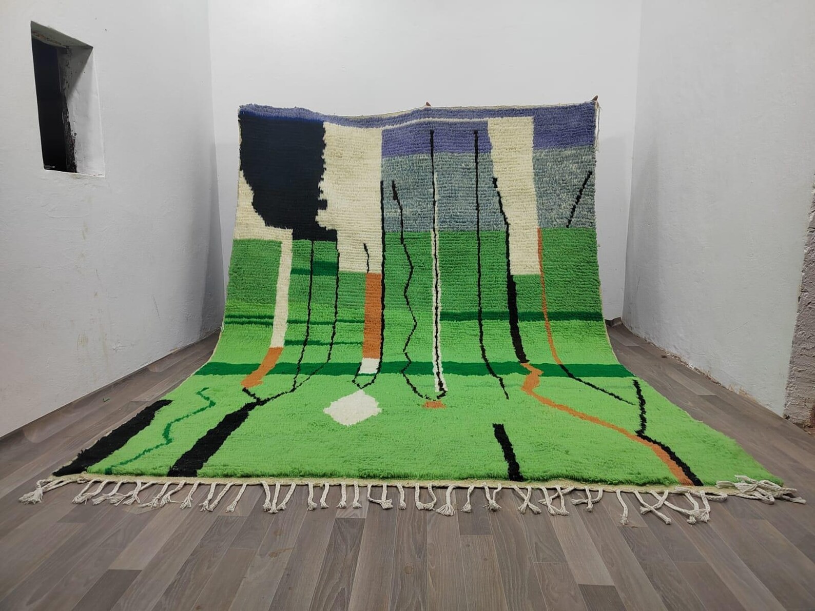 Handmade Wool Berber Rug: Colorful Moroccan Azilal Design