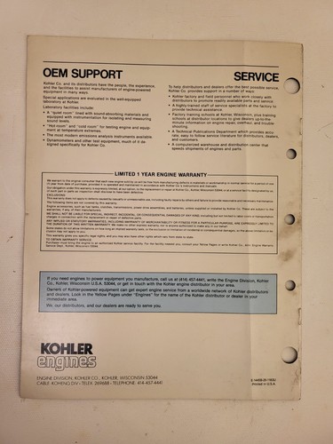 1983 Kohler K91 K161 K181 K241 K301 K321 K341 K582 Gas Engine Brochure Book - Foto 7 di 7