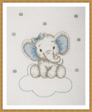 Schema Punto Croce Quadro Elefantino + Alfabeto Nascita Baby Disney Dumbo Azzurr